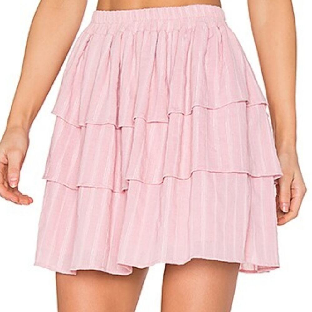Steele Moonlight Frill Skirt in Rose Pink Tiered Pull On Skirt by‎ Revolve XS